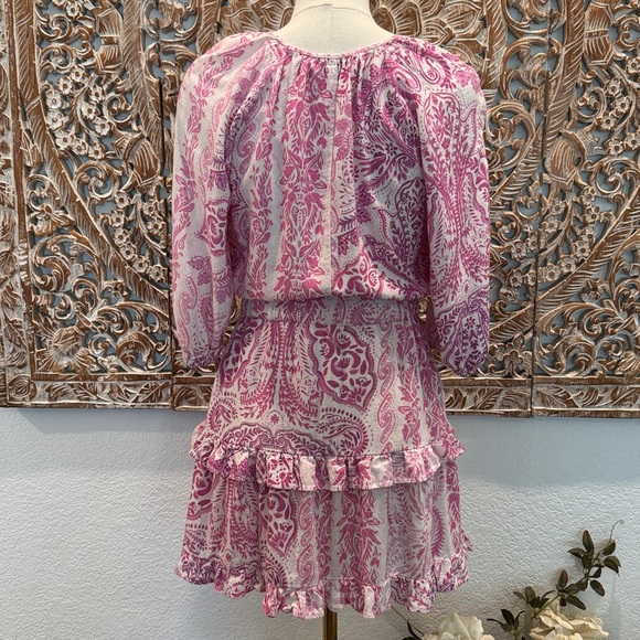 Zara Romantic Flirty Pink & White Paisley Layered Linen Mini Dress- size XS - Picture 3 of 16
